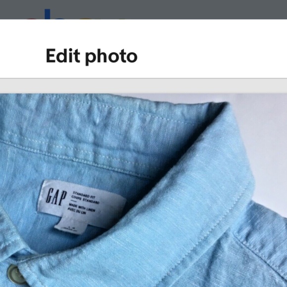 GAP linen & cotton button front light turquoise blue shirt Sz L - Picture 8 of 9